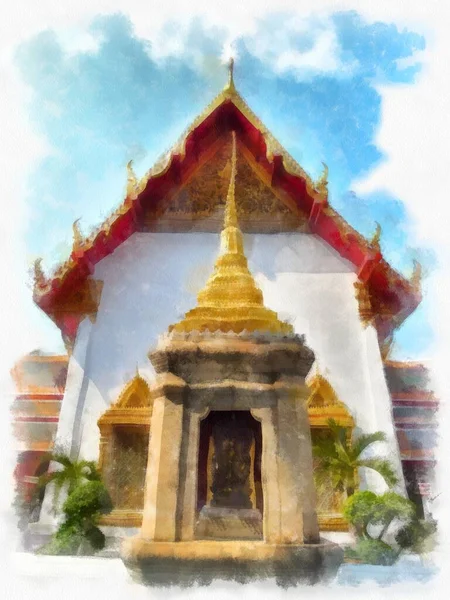 Landschap Van Wat Pho Bangkok Thailand Aquarel Stijl Illustratie Impressionistische — Stockfoto