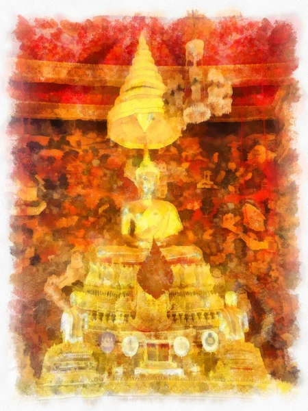 Paisaje Wat Pho Bangkok Tailandia Acuarela Estilo Ilustración Pintura Impresionista — Foto de Stock
