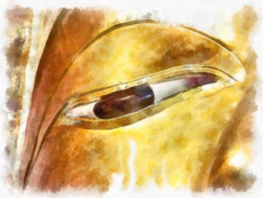 Antik Buda heykeli Luang Pho To ya da Phra Buddha Trai Rattana Nayok stili sanat U-Thong suluboya resim ressamı.