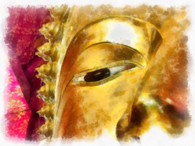 Antik Buda heykeli Luang Pho To ya da Phra Buddha Trai Rattana Nayok stili sanat U-Thong suluboya resim ressamı.