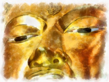 Antik Buda heykeli Luang Pho To ya da Phra Buddha Trai Rattana Nayok stili sanat U-Thong suluboya resim ressamı.