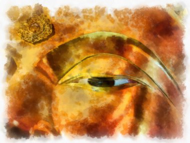 Antik Buda heykeli Luang Pho To ya da Phra Buddha Trai Rattana Nayok stili sanat U-Thong suluboya resim ressamı.