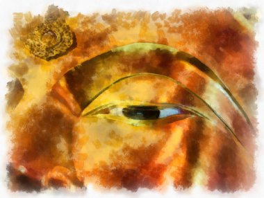 Antik Buda heykeli Luang Pho To ya da Phra Buddha Trai Rattana Nayok stili sanat U-Thong suluboya resim ressamı.