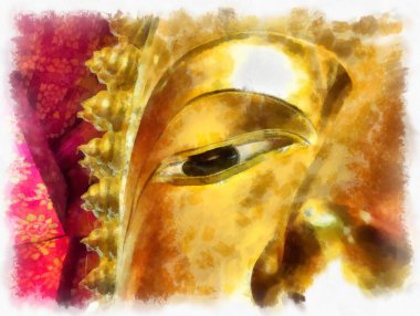 Antik Buda heykeli Luang Pho To ya da Phra Buddha Trai Rattana Nayok stili sanat U-Thong suluboya resim ressamı.