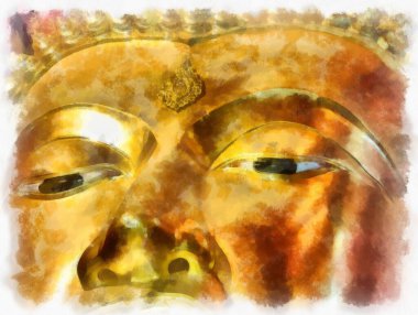 Antik Buda heykeli Luang Pho To ya da Phra Buddha Trai Rattana Nayok stili sanat U-Thong suluboya resim ressamı.