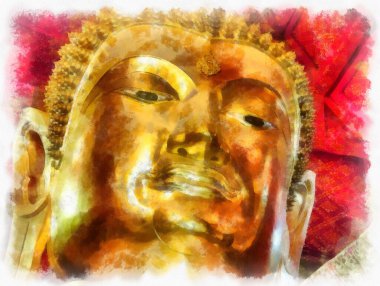 Antik Buda heykeli Luang Pho To ya da Phra Buddha Trai Rattana Nayok stili sanat U-Thong suluboya resim ressamı.