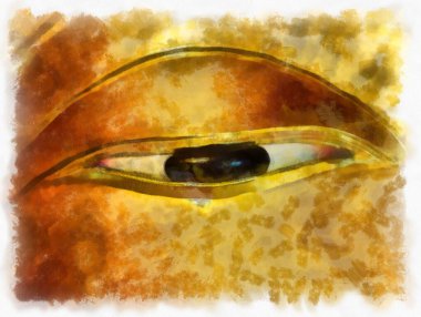 Antik Buda heykeli Luang Pho To ya da Phra Buddha Trai Rattana Nayok stili sanat U-Thong suluboya resim ressamı.