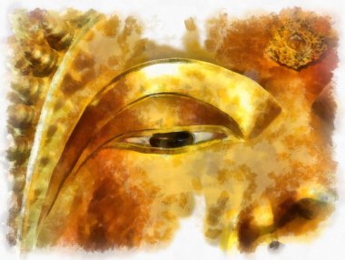 Antik Buda heykeli Luang Pho To ya da Phra Buddha Trai Rattana Nayok stili sanat U-Thong suluboya resim ressamı.