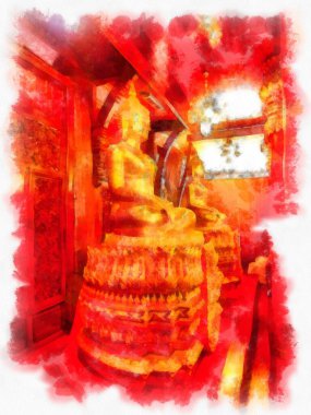 Buda heykeli suluboya resim çizimi.