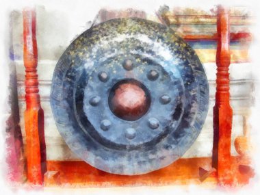 büyük antik müzik enstrümanı suluboya stili çizim izlenimcisi.