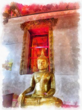 Buda heykeli suluboya resim çizimi.