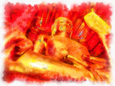 Antik Buda heykeli Luang Pho To ya da Phra Buddha Trai Rattana Nayok stili sanat U-Thong suluboya resim ressamı.