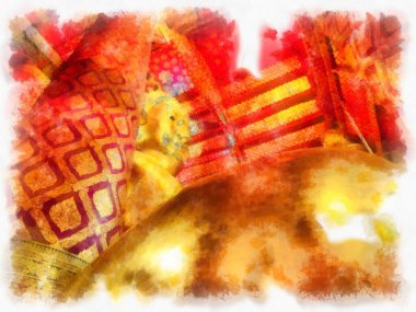 Antik Buda heykeli Luang Pho To ya da Phra Buddha Trai Rattana Nayok stili sanat U-Thong suluboya resim ressamı.