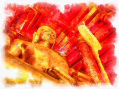 Antik Buda heykeli Luang Pho To ya da Phra Buddha Trai Rattana Nayok stili sanat U-Thong suluboya resim ressamı.