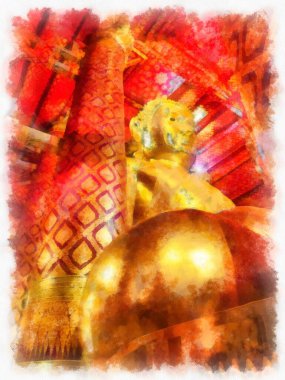 Antik Buda heykeli Luang Pho To ya da Phra Buddha Trai Rattana Nayok stili sanat U-Thong suluboya resim ressamı.