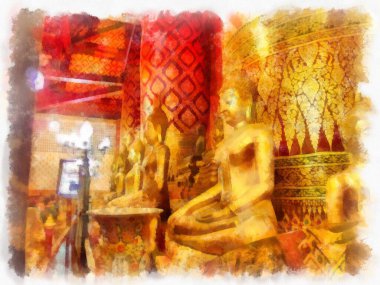 Buda heykeli suluboya resim çizimi.