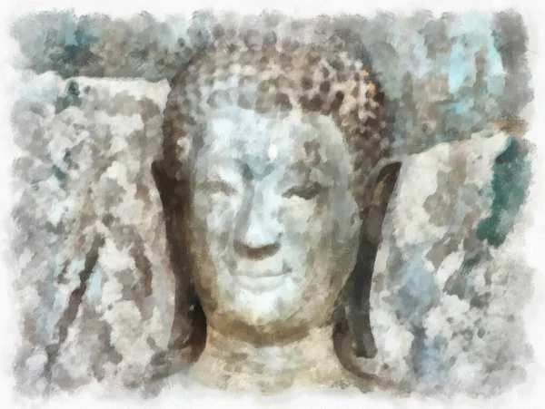 Tájkép Ősi Romok Ayutthaya Világörökség Akvarell Festmény Impresszionista Festmény — Stock Fotó