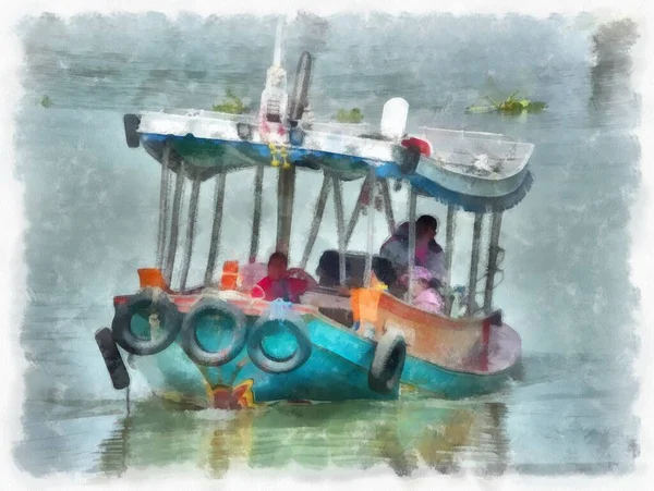 Flusslandschaft Den Provinzen Thailands Aquarell Stil Illustration Impressionistische Malerei — Stockfoto