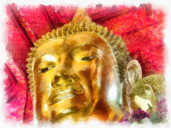 Ősi Buddha Szobor Luang Pho Vagy Phra Buddha Trai Rattana — Stock Fotó