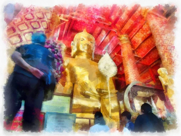Antigua Estatua Buda Luang Pho Phra Buddha Trai Rattana Nayok —  Fotos de Stock