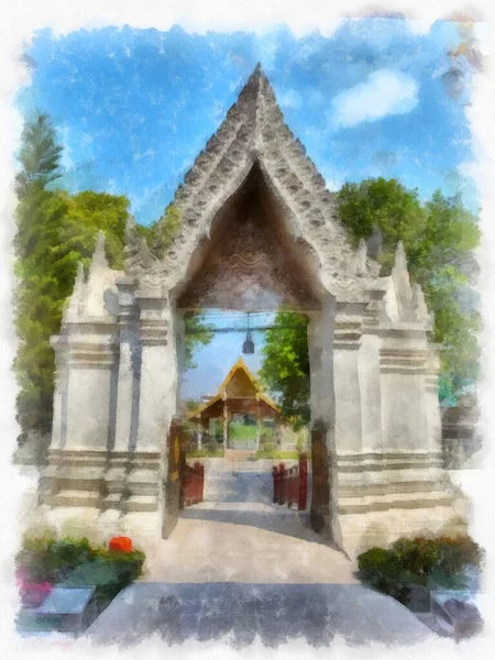Antik Tayland Mimarisinin Kemerleri Suluboya Resim Çizimi Izlenimcisi — Stok fotoğraf
