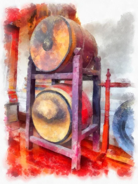 Gran Instrumento Musical Antiguo Acuarela Estilo Ilustración Pintura Impresionista —  Fotos de Stock