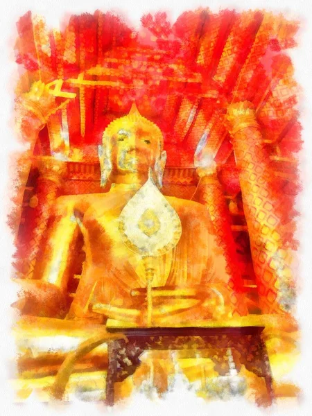 古代の仏像ルアン ポーまたはプラ ブッダ トライ ラタナ ナオク様式の芸術U Thong水彩様式のイラスト印象派絵画 — ストック写真