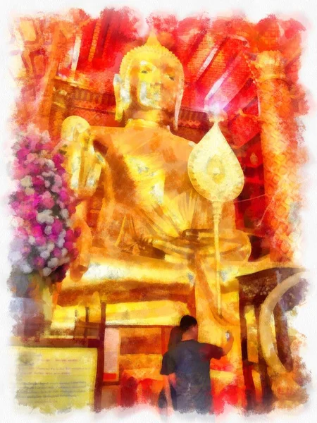 Starożytny Budda Statua Luang Pho Phra Buddha Trai Rattana Nayok — Zdjęcie stockowe