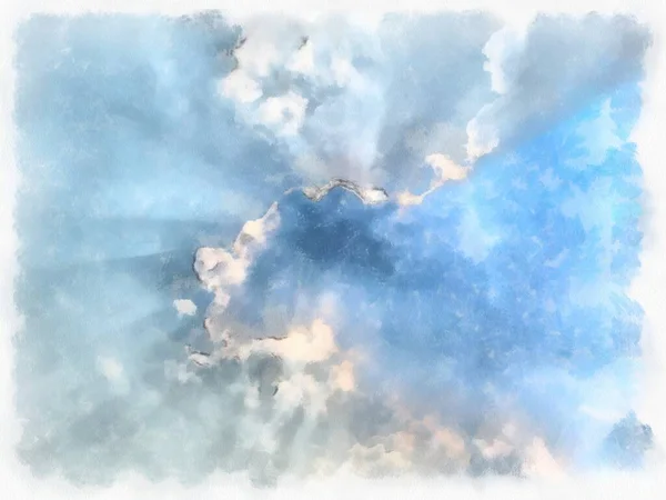 空の雲と空の光水彩風のイラスト印象派絵画 — ストック写真
