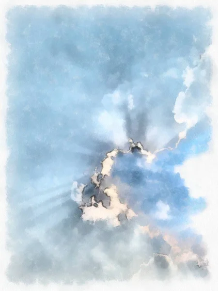 Gökyüzündeki Gökyüzü Bulutları Işık Suluboya Stili Illüstrasyon Empresyonist Resim — Stok fotoğraf