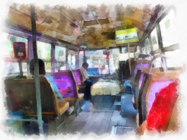 Public Buses Bangkok Watercolor Style Illustration Impressionist Painting — Stock Photo, Image