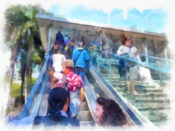 Пейзаж Стиле Акварели Бангкока Иллюстрация Импрессионистская Живопись — стоковое фото