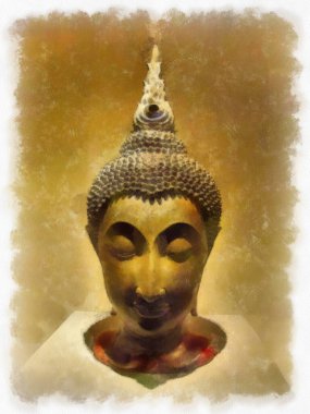 Bangkok 'taki müzelerin ve antikaların iç manzarası suluboya resim çizimi izlenimcisi.