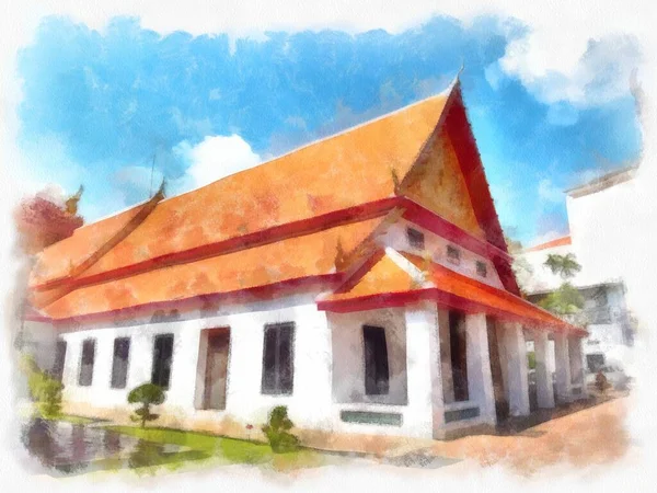 Paisagem Edifícios Antigos Bangkok Aquarela Estilo Ilustração Pintura Impressionista — Fotografia de Stock