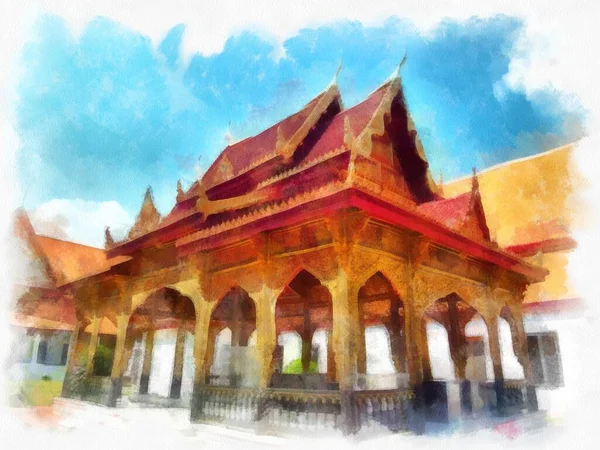 Paisaje Edificios Antiguos Bangkok Acuarela Estilo Ilustración Pintura Impresionista —  Fotos de Stock