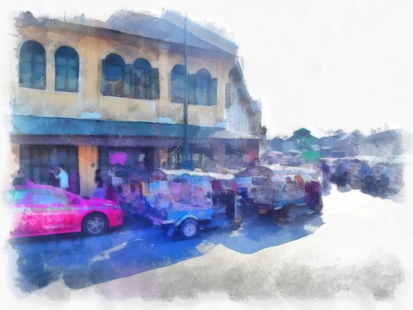 Bangkok Ville Paysage Aquarelle Style Illustration Peinture Impressionniste — Photo