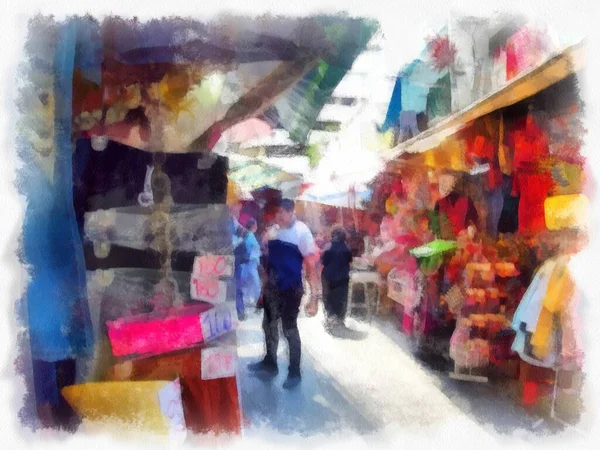 Landscape Holiday Market Bangkok Watercolor Style Illustration Impressionist Painting — Stock Photo, Image