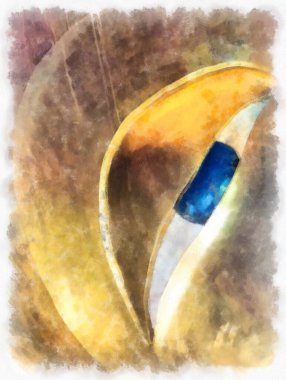 Bangkok 'taki antik altın Buda heykeli suluboya resim ressamı.