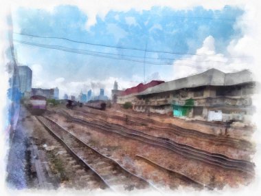 Tayland treni suluboya resim çizimi.