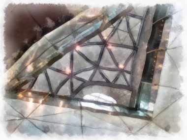 Yapı yapısı suluboya stili illüstrasyon ressamı.