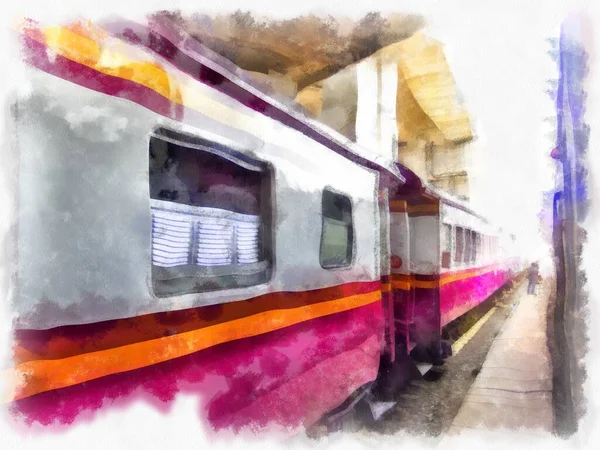 Tren Tailandés Acuarela Estilo Ilustración Pintura Impresionista — Foto de Stock