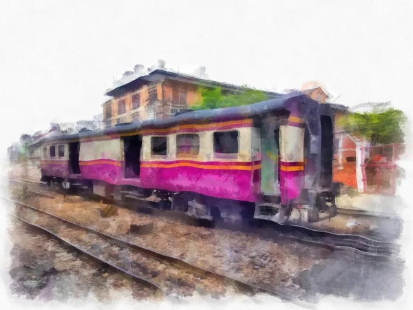 Thai Treno Acquerello Stile Illustrazione Impressionista Pittura — Foto Stock