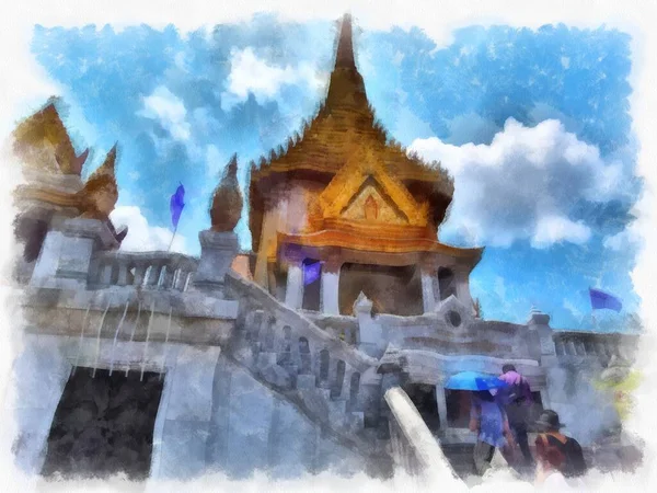 Paesaggio Architettura Antica Bangkok Acquerello Stile Illustrazione Impressionista Pittura — Foto Stock