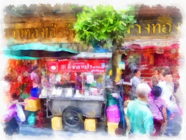 Paisaje Calle Bangkok Acuarela Estilo Ilustración Pintura Impresionista —  Fotos de Stock