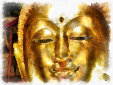 Wat Arun tapınağı Bangkok 'taki antik Tayland mimarisi suluboya resim çizimi.