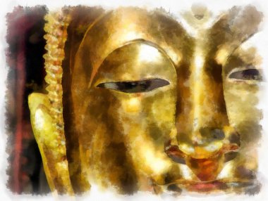 Wat Arun tapınağı Bangkok 'taki antik Tayland mimarisi suluboya resim çizimi.