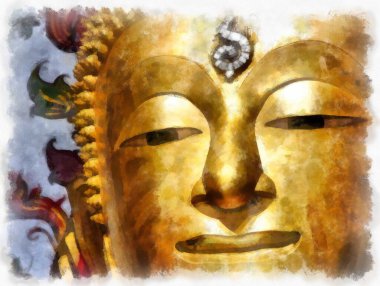 Wat Arun tapınağı Bangkok 'taki antik Tayland mimarisi suluboya resim çizimi.