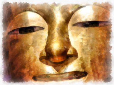 Wat Arun tapınağı Bangkok 'taki antik Tayland mimarisi suluboya resim çizimi.