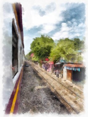 Tayland treni suluboya resim çizimi.