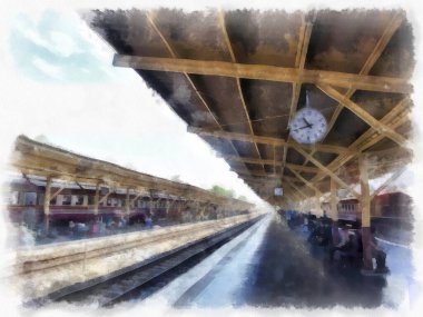 Tayland treni suluboya resim çizimi.